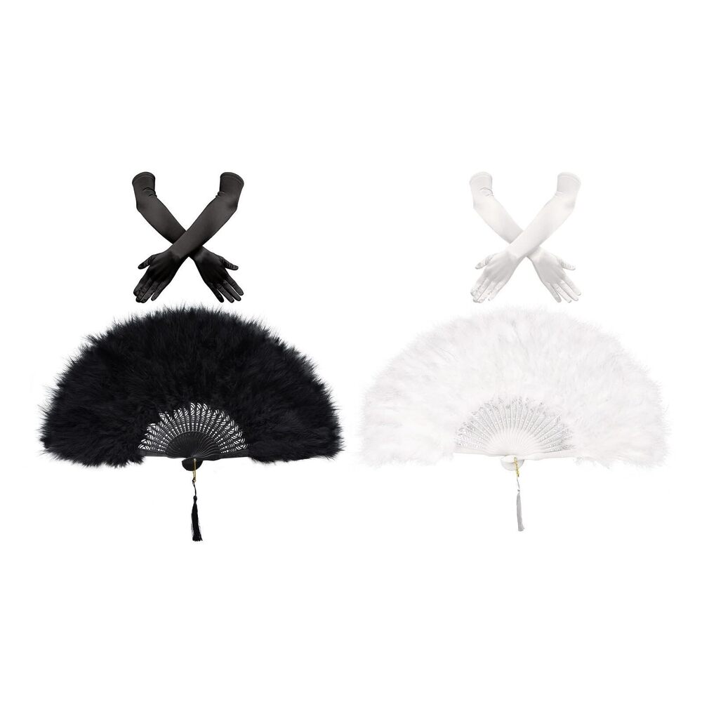 9592 4 Pcs 1920s Flapper Accessoriess For - Feather Fan,